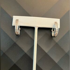 14K White Gold Diamond “J” Omega Back Hoop Earrings .50 Carats Total Weight